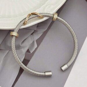 Elegant Silver Cable Bracelet Gold X Kris Kross Accent with Cubic Zirconia